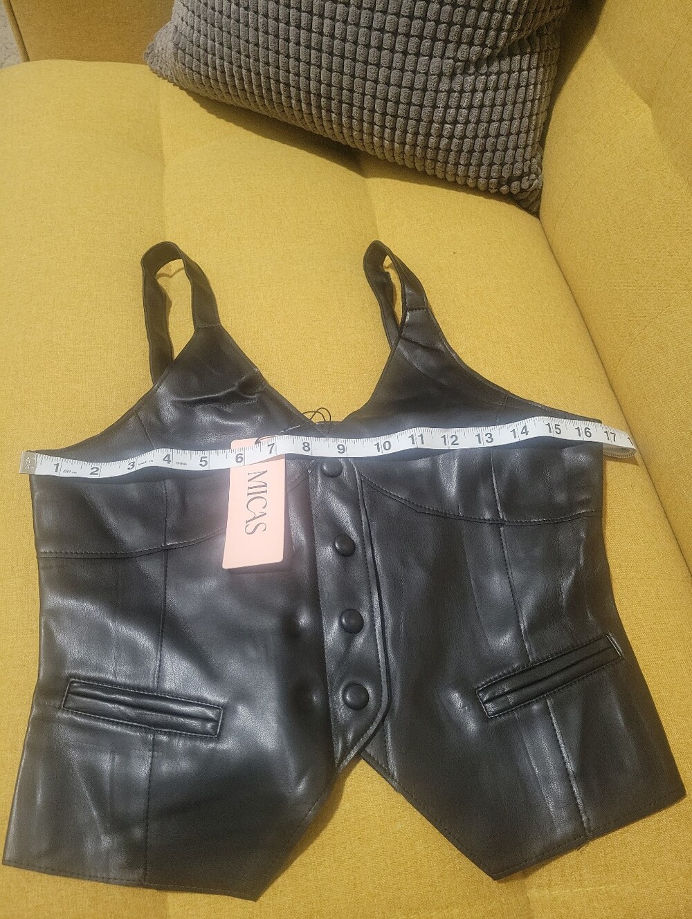Black Faux Leather Crop Vest Top - Picture 5 of 6